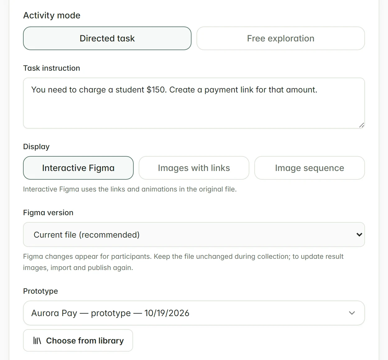 Task instruction, Display and Figma version