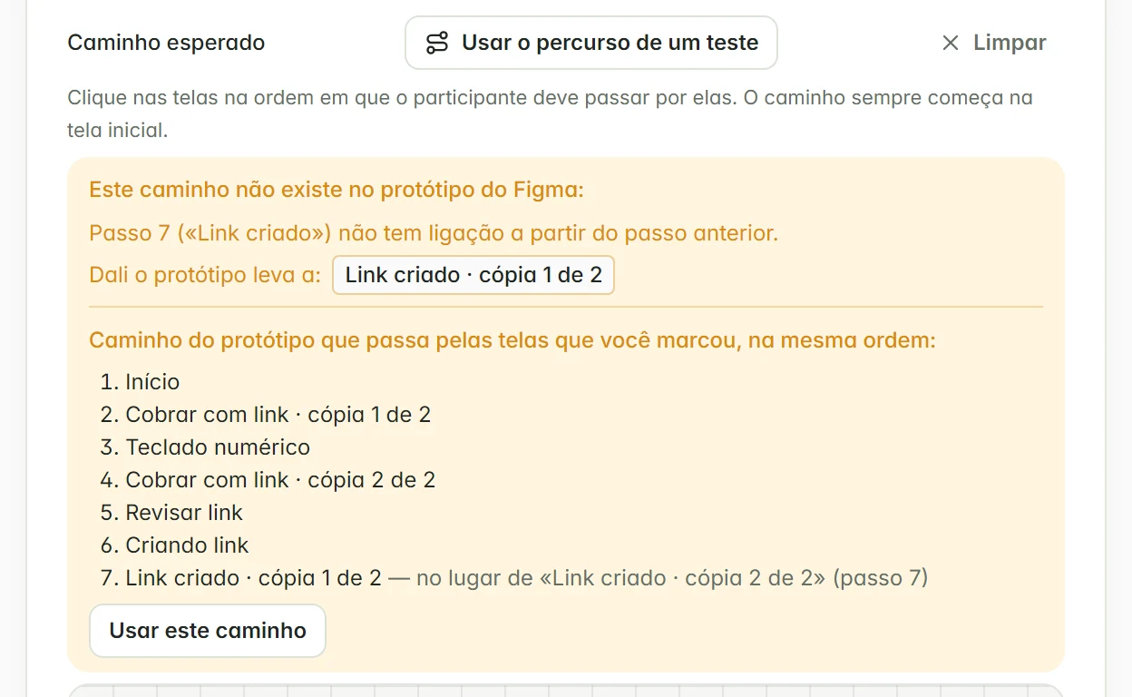 Aviso do caminho com a proposta Usar este caminho