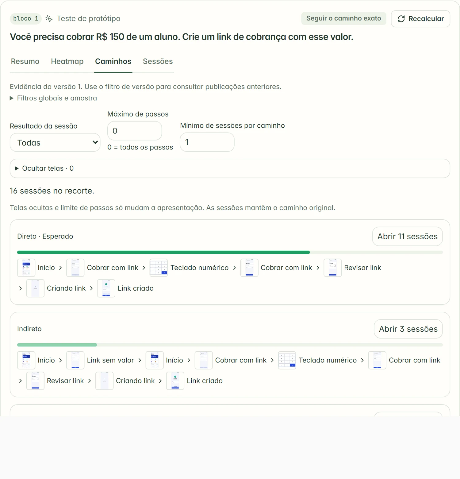 Aba Caminhos com os percursos